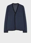 Ps By Paul Smith Blue Cotton-blend Houndstooth Cardigan Black In Black