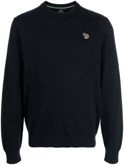 PS BY PAUL SMITH BLUE COTTON CREWNECK SWEATSHIRT WITH ZEBRA