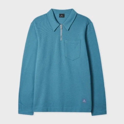 Ps By Paul Smith Blue Cotton-linen Zip-neck Sweatshirt