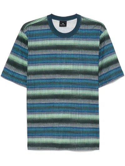 Ps By Paul Smith Blue Crewneck Striped T-shirt