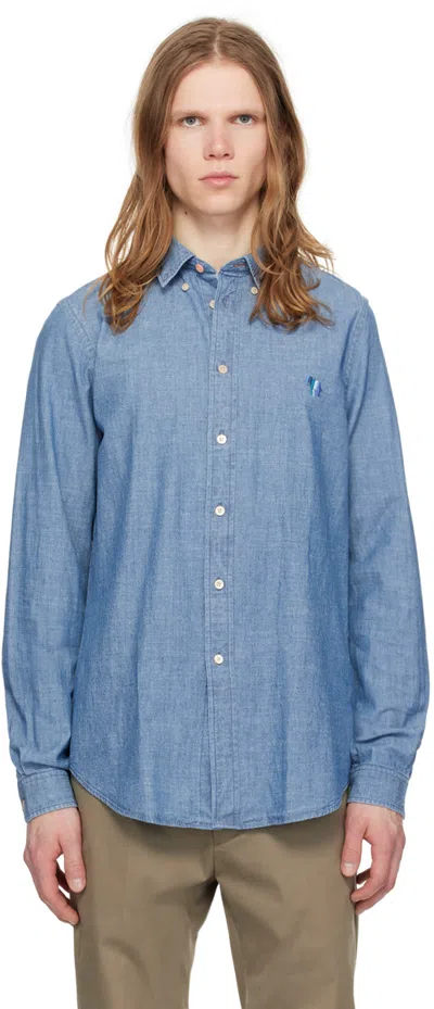Ps By Paul Smith Blue Embroidered Shirt In Md Blues