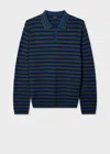 Ps By Paul Smith Blue Faded Stripe Knitted Cotton Polo Shirt In Blue