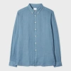 Ps By Paul Smith Blue Linen Button-down Collar Shirt