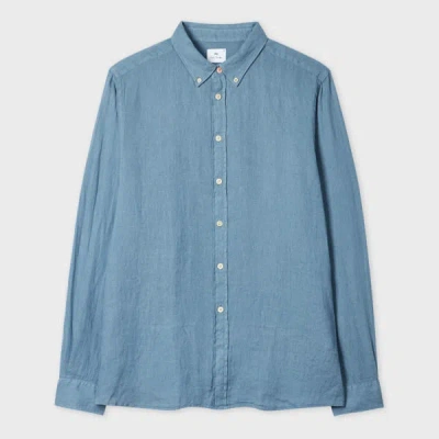 Ps By Paul Smith Blue Linen Button-down Collar Shirt