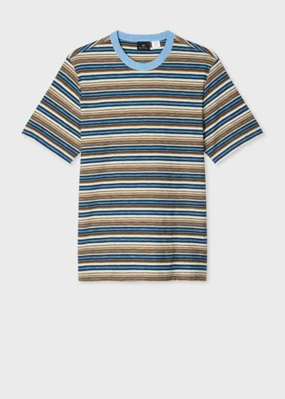 Ps By Paul Smith Blue Mixed Stripe T-shirt In Multi