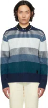 Ps By Paul Smith Striped Fisherman Knit Sweater In 45 Blue