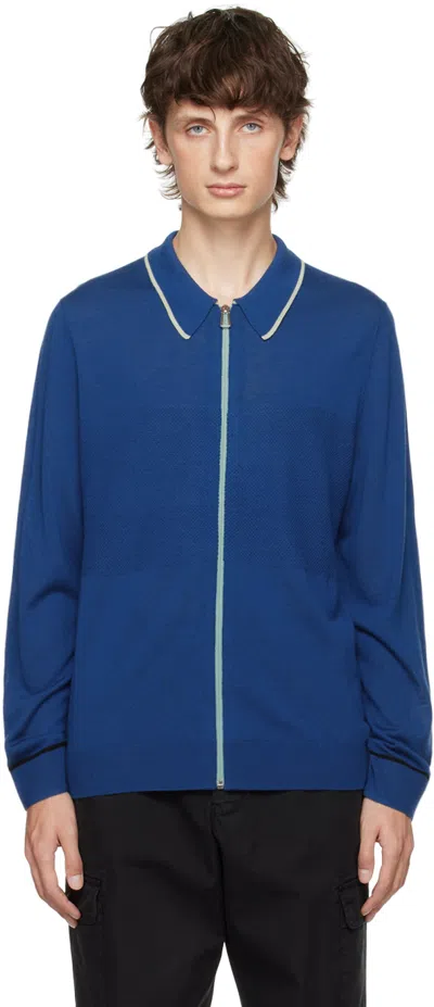 Ps By Paul Smith Blue Zip Cardigan In 45 Blues