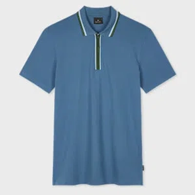 Ps By Paul Smith Blue Zip-neck Polo Shirt With Contrast Tipping