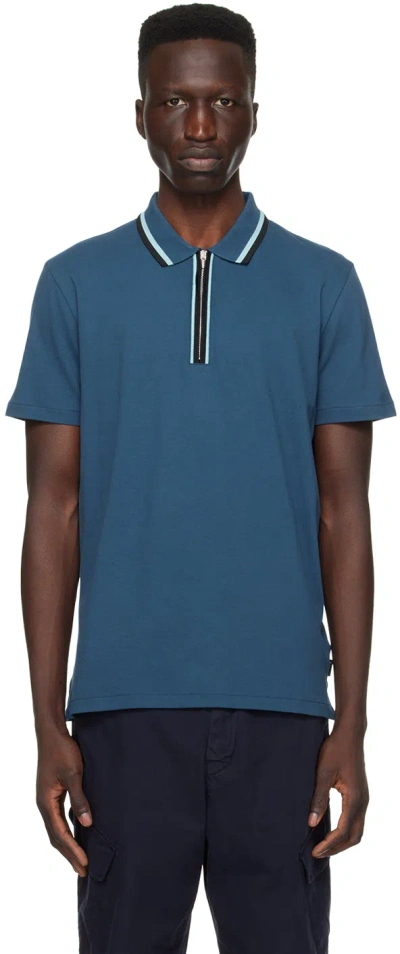 Ps By Paul Smith Blue Zip Polo In 46 Blues