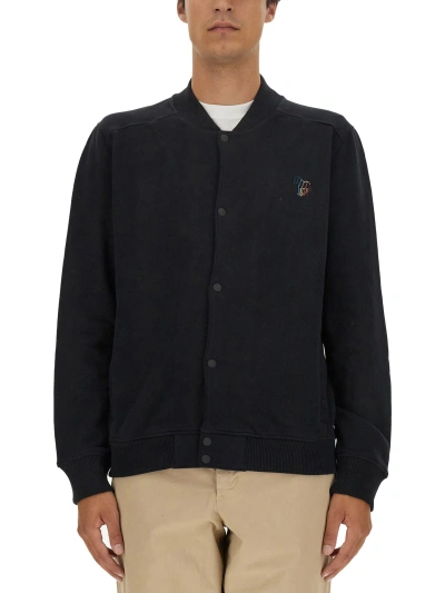 Ps By Paul Smith Bomber Jacket With Logo Embroidery In Black
