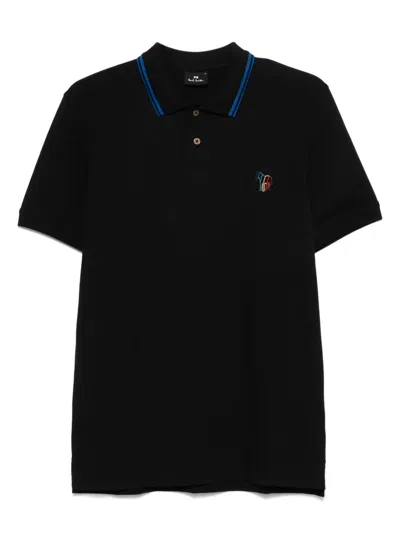 Ps By Paul Smith Broad Stripe Zebra-embroidery Polo Shirt In Black