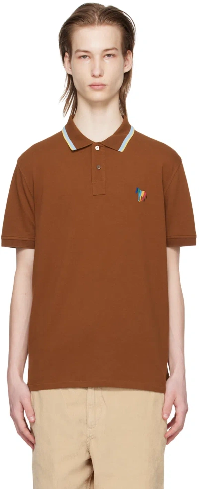 Ps By Paul Smith Brown Broad Stripe Zebra Polo In 66 Browns