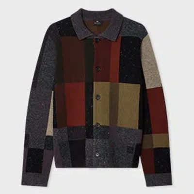 PS BY PAUL SMITH BROWN PEBBLES CHECK WOOL-BLEND CARDIGAN BLACK