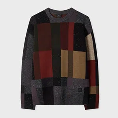 Ps By Paul Smith Brown Pebbles Check Wool-blend Sweater Black In Multi