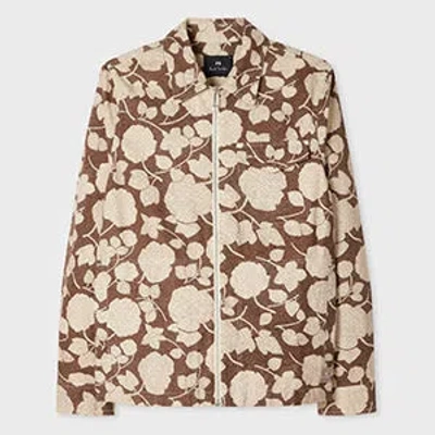 Ps By Paul Smith Perforated Floral Zip Jacket In Brown