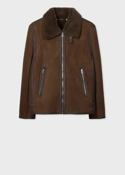 Ps By Paul Smith Brown Shearling Flight Jacket