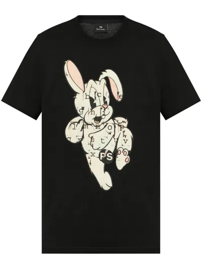 Ps By Paul Smith Bunny Print Logo T-shirt In Black