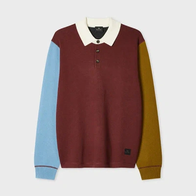 Ps By Paul Smith Burgundy Cotton-blend Colour-block Rugby Top Red In Multi