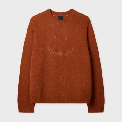Ps By Paul Smith Burnt Orange 'happy' Merino Wool Sweater Red In Brown