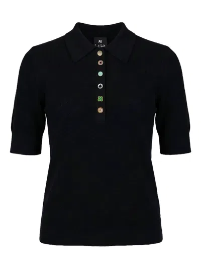 Ps By Paul Smith Button Polo Shirt In Black