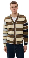 Ps By Paul Smith Khaki Stripe Milano Cotton Cardigan Green