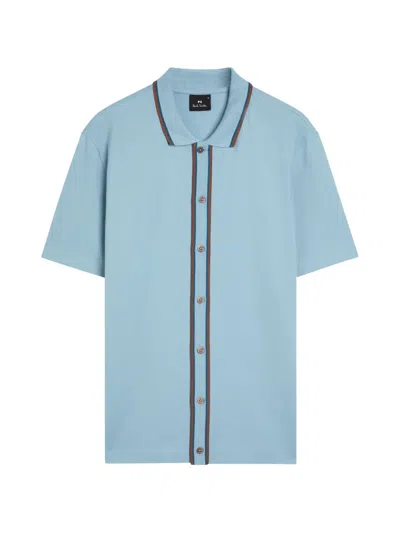 Ps By Paul Smith Pale Blue Button-through Polo Shirt