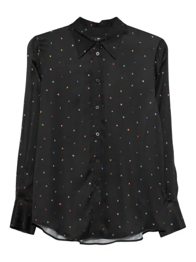 Ps By Paul Smith Buttoned Printed Top In Black