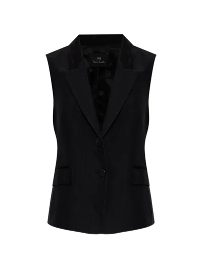 Ps By Paul Smith Buttoned Sleeveless Jacket In Black