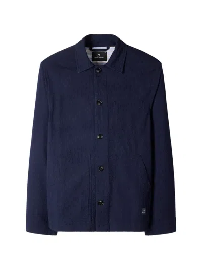 Ps By Paul Smith Buttoned Textured Shirt Jacket In Blue