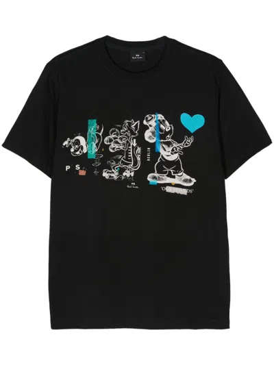 Ps By Paul Smith Cartoon Print Cotton T-shirt In Black
