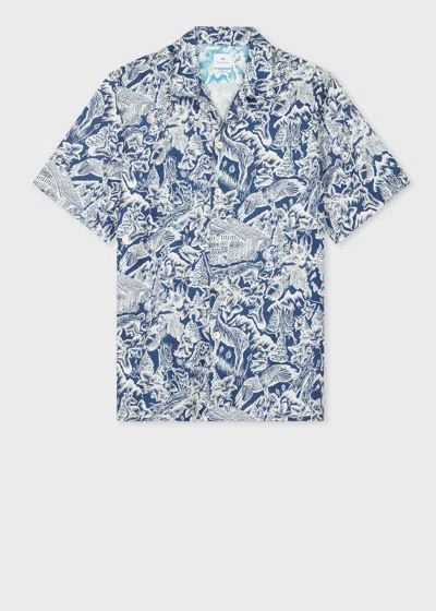 Ps By Paul Smith Casual-fit Navy And White 'chalet' Print Shirt Blue