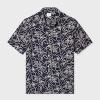 Ps By Paul Smith Casual-fit Navy Floral Embroidery Short-sleeve Shirt Blue In Blue