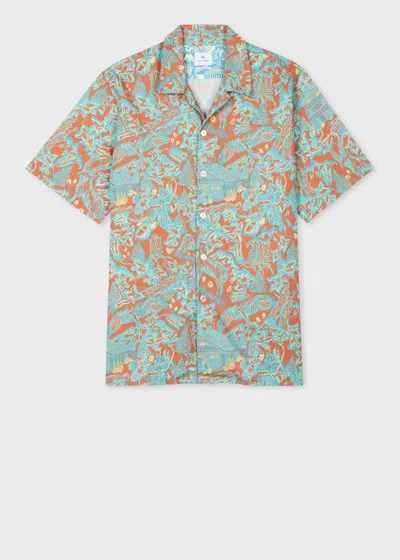 Ps By Paul Smith Casual-fit Orange And Turquoise 'chalet' Print Shirt