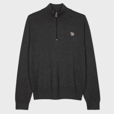 Ps By Paul Smith Charcoal Cotton-blend Zebra Logo Half Zip Sweater Black