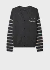 Ps By Paul Smith Charcoal 'happy' Multi-marl Stripe Cardigan Black In Black