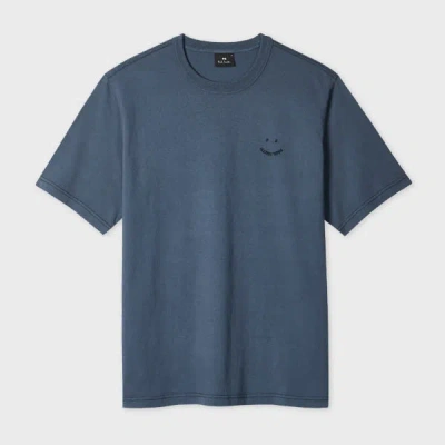 Ps By Paul Smith Charcoal Pigment Dyed 'happy' T-shirt Grey In Blue