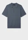 Ps By Paul Smith Charcoal 'sports Stripe' Zip Knitted Cotton Polo Shirt Grey