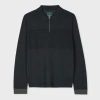 Ps By Paul Smith Charcoal Washable Merino Knitted Zip Polo Shirt Black In Black