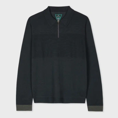 Ps By Paul Smith Charcoal Washable Merino Knitted Zip Polo Shirt Black
