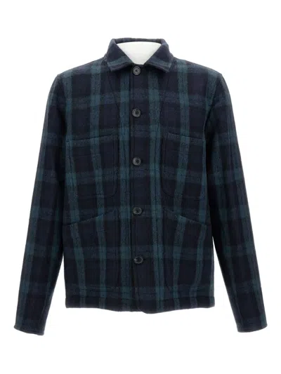 Ps By Paul Smith Checked Wool Overshirt In Blue