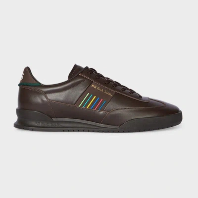 Ps By Paul Smith Chocolate Brown Leather 'dover' 'sports Stripe' Trainers