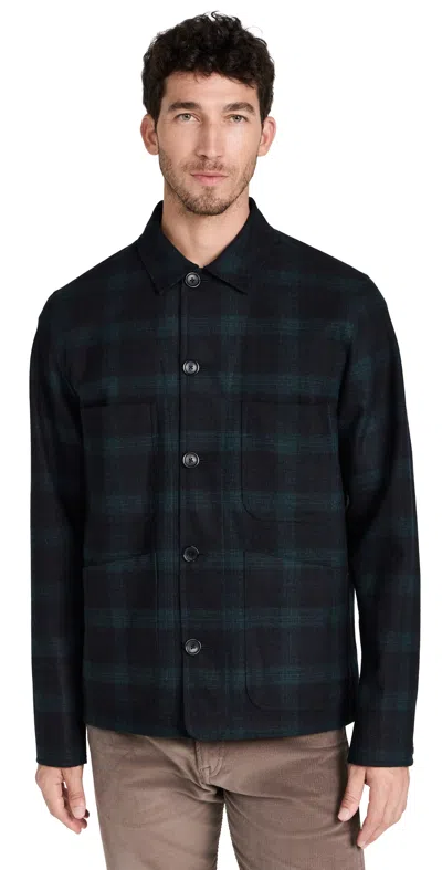 Ps By Paul Smith Dark Green Wool-blend Check Water-resistant Work Jacket