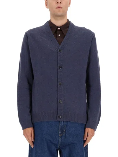 Ps By Paul Smith Classic Button-up Cardigan Sweater In Muted Blue In Black