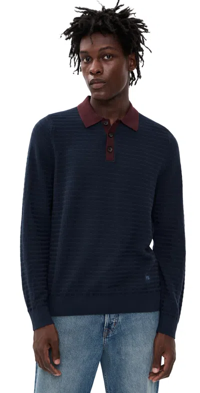 PS BY PAUL SMITH CONTRAST COLLAR POLO SWEATER DARK NAVY