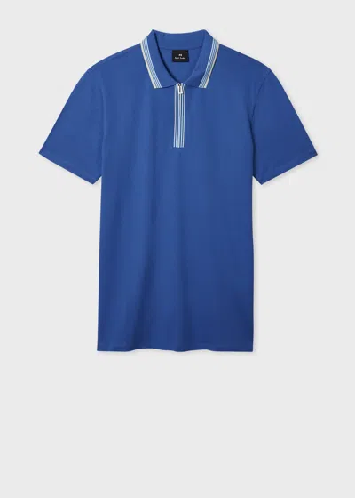 Ps By Paul Smith Cornflower Blue Contrast Tipping Zip-neck Polo Shirt