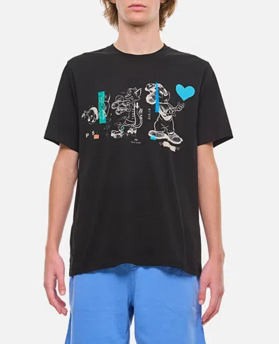 Ps By Paul Smith Cotton Cartoon T-shirt In Black
