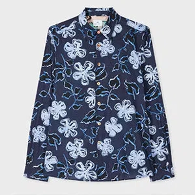 Ps By Paul Smith Cotton Navy 'yukka' Print Shirt Blue
