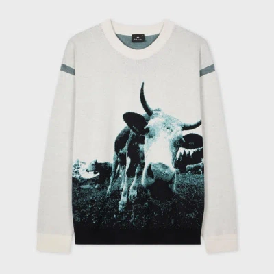 Ps By Paul Smith 'cow' Jacquard Cotton Sweater Grey