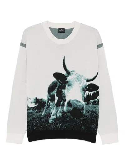 PS BY PAUL SMITH COW JACQUARD PANELLED SWEATER