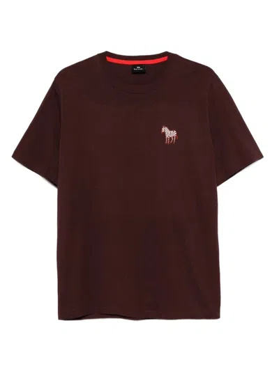 Ps By Paul Smith Crew Neck T-shirt With Zebra Embroidery In Burgundy